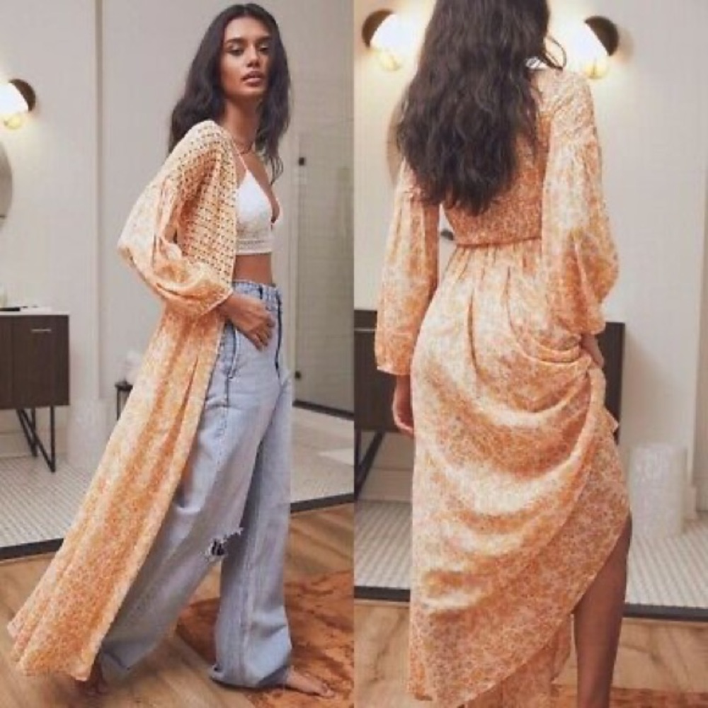 Free People Smocked Beaded Duster 🧡💛
